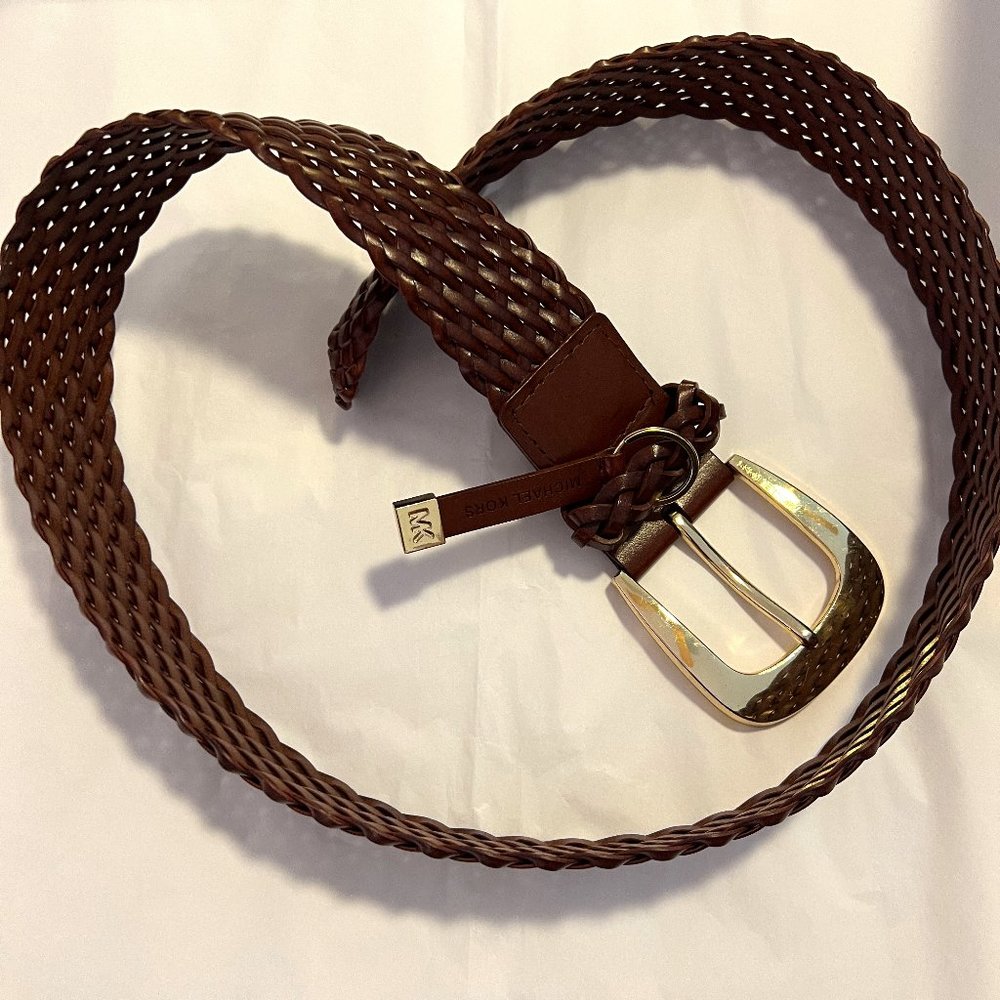 Michael Kors Wide Woven Leather Belt and Key Chain